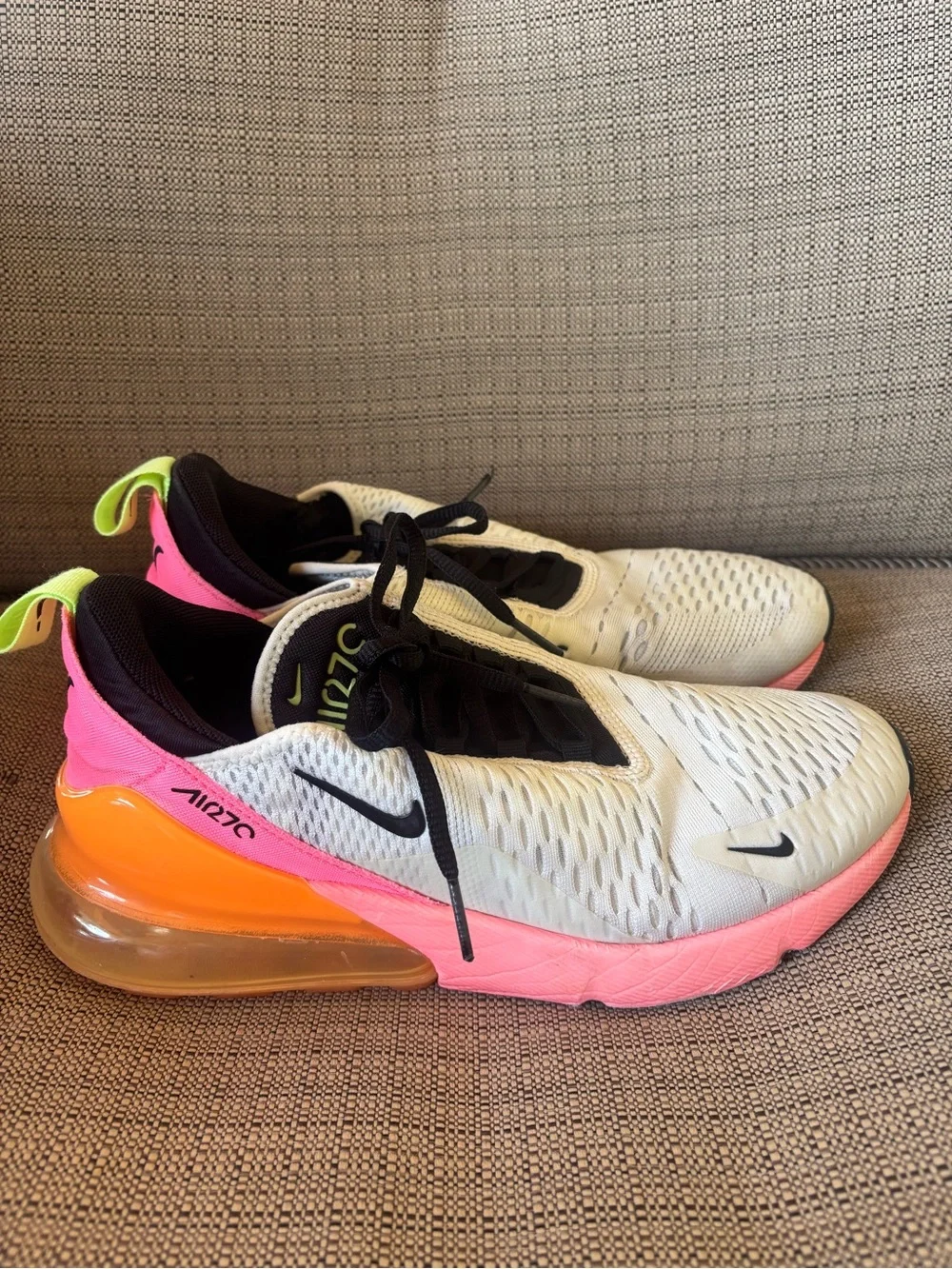 Nike Air Max 270 White Pink Orange Athletic Shoes
